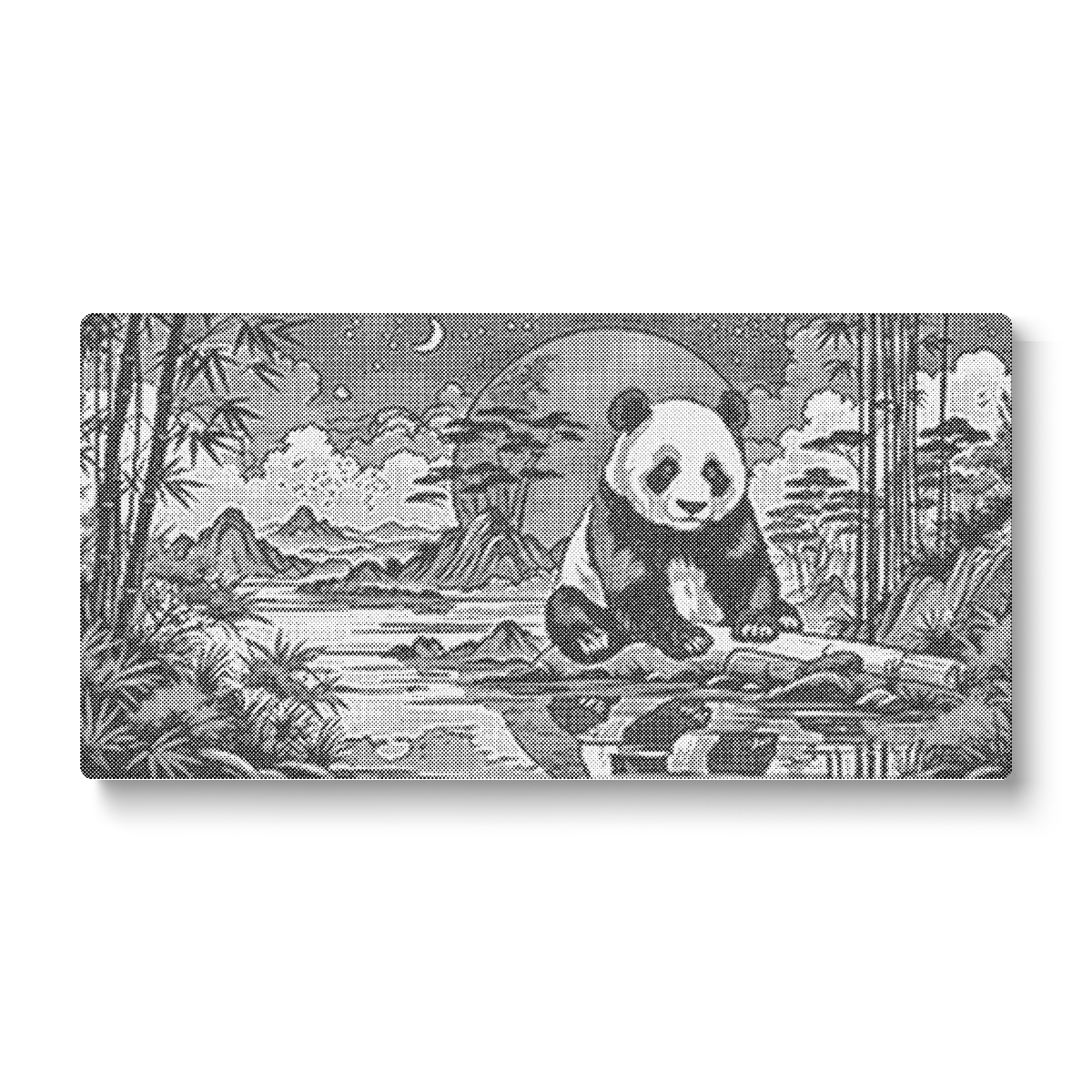 Panda Rising Sun panorama dot painting on canvas by Oh My Dotz