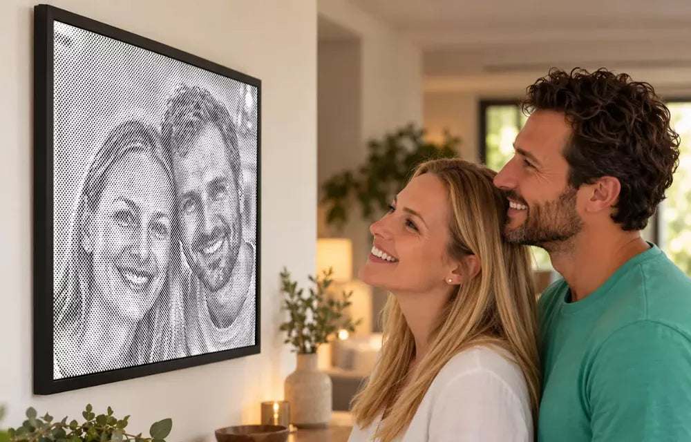 Endergebnis eines eigenen Foto-Dot-Paintings an der Wand